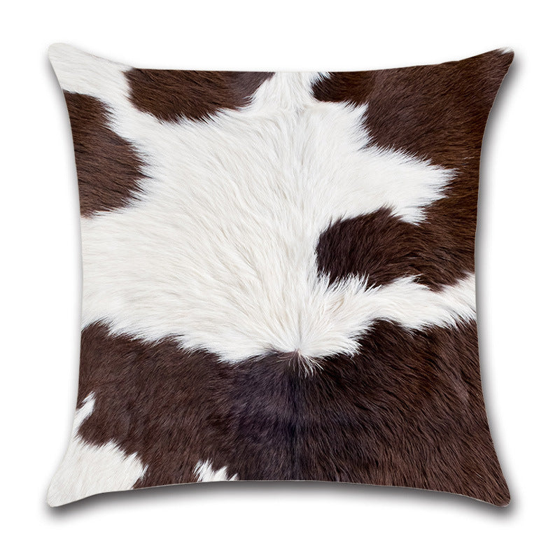 HKM-544467 Cow Pattern Cotton and Linen Pillowcase - Modern Minimalist Design, 45x45cm