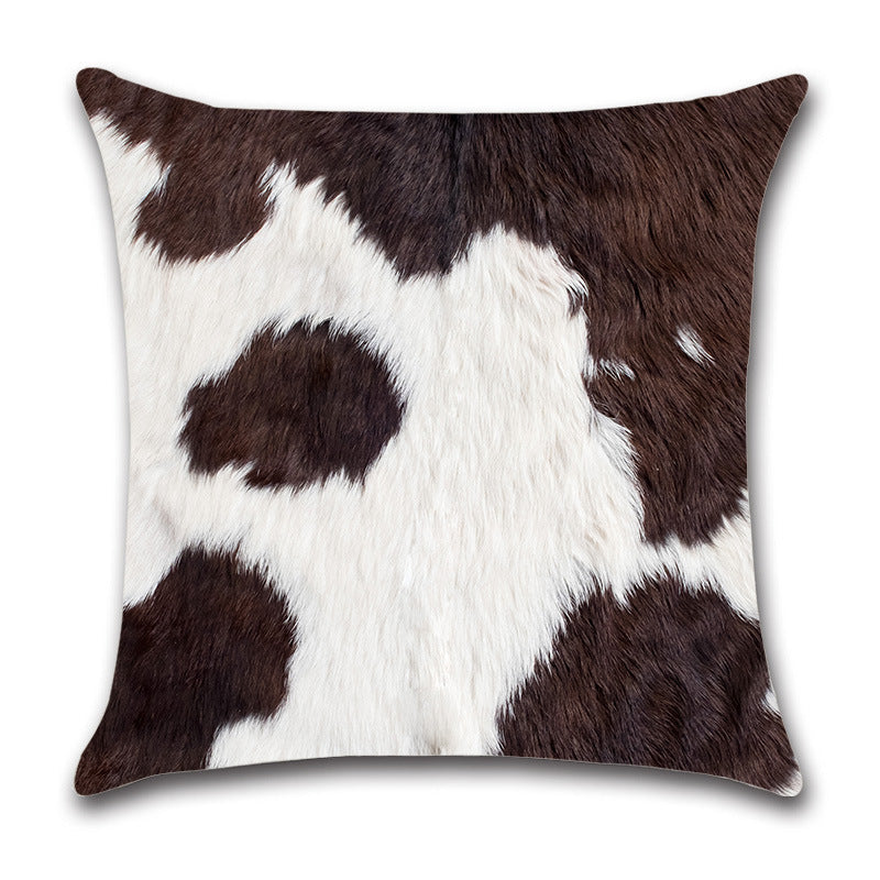 HKM-544467 Cow Pattern Cotton and Linen Pillowcase - Modern Minimalist Design, 45x45cm