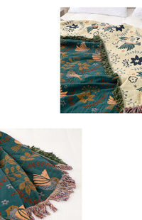 HKM-544659 Summer Cotton Gauze Blanket for Two - Landscape Pattern, Available in Bird Green and Bird Blue, Multiple Sizes