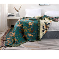 HKM-544659 Summer Cotton Gauze Blanket for Two - Landscape Pattern, Available in Bird Green and Bird Blue, Multiple Sizes