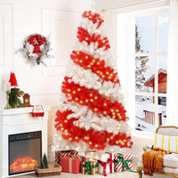 HKM-544787 6ft Red and White Candy Cane Artificial Christmas Tree with 300 LED Lights and 900 Bendable Branches