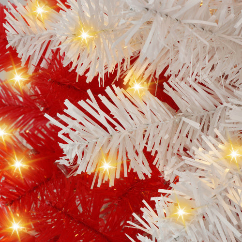 HKM-544787 6ft Red and White Candy Cane Artificial Christmas Tree with 300 LED Lights and 900 Bendable Branches