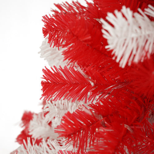 HKM-544787 6ft Red and White Candy Cane Artificial Christmas Tree with 300 LED Lights and 900 Bendable Branches