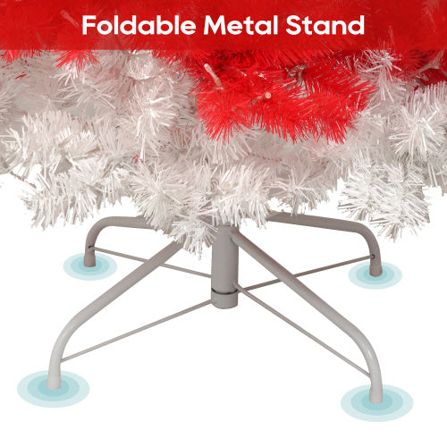HKM-544787 6ft Red and White Candy Cane Artificial Christmas Tree with 300 LED Lights and 900 Bendable Branches