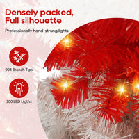 HKM-544787 6ft Red and White Candy Cane Artificial Christmas Tree with 300 LED Lights and 900 Bendable Branches