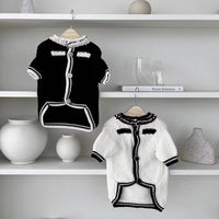 HKM-544915 Korean Style Puppy Sweater with Pearl Collar - Classic White & Black Options
