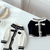 HKM-544915 Korean Style Puppy Sweater with Pearl Collar - Classic White & Black Options