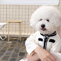 HKM-544915 Korean Style Puppy Sweater with Pearl Collar - Classic White & Black Options