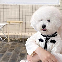 HKM-544915 Korean Style Puppy Sweater with Pearl Collar - Classic White & Black Options