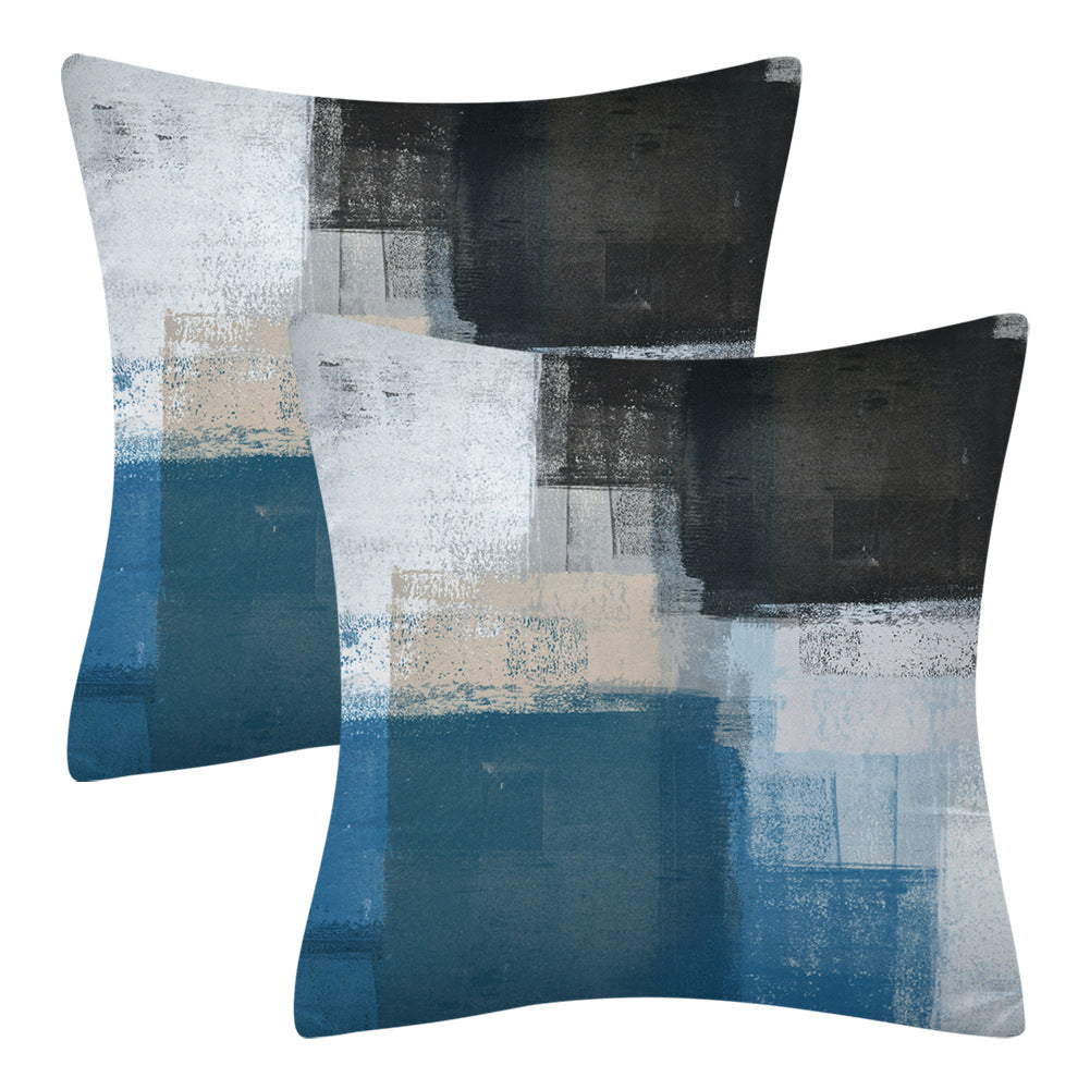 HKM-545043 Modern Minimalist Blue Gray Geometric Abstract Cushion Cover, 45x45cm Soft Velvet Pillow Case