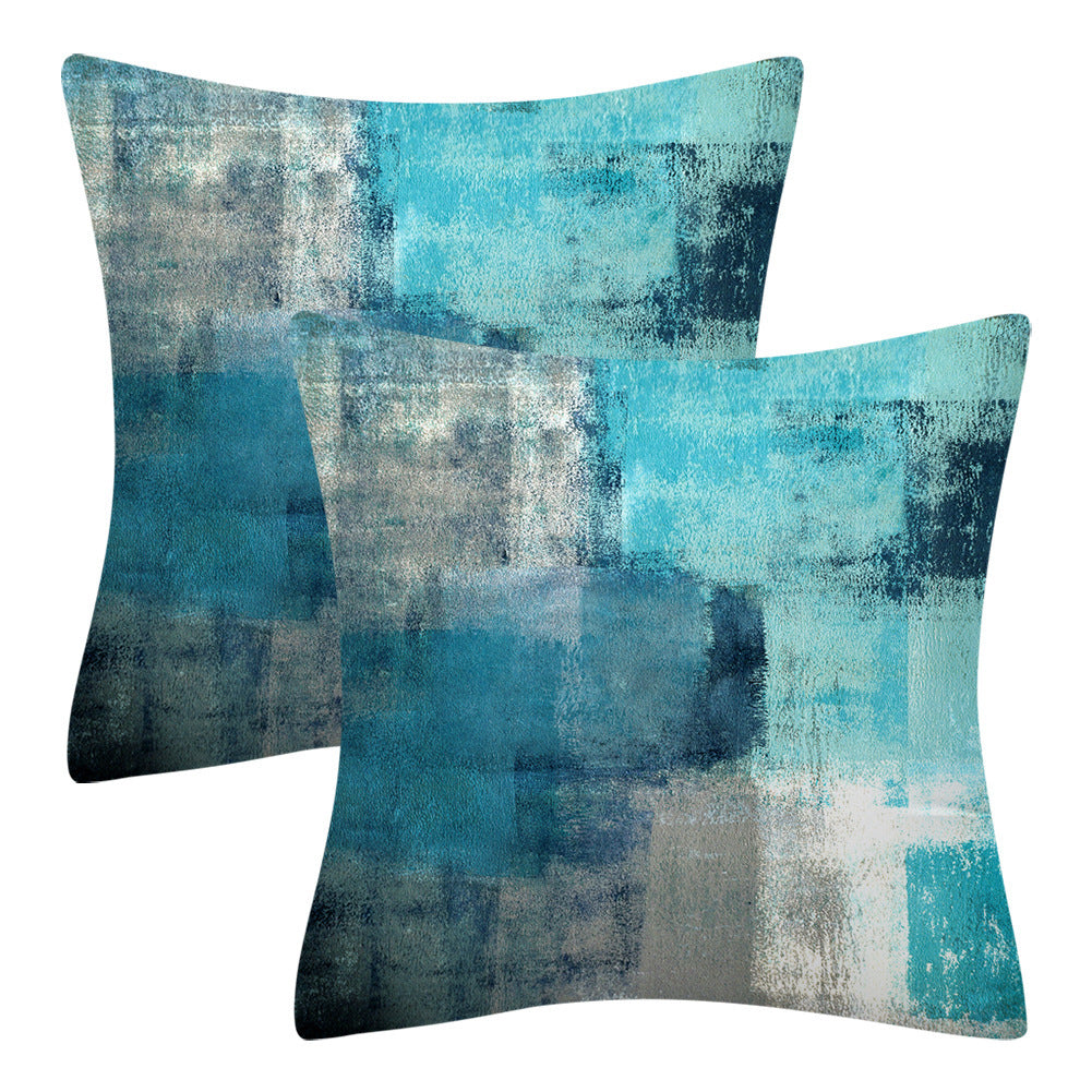 HKM-545043 Modern Minimalist Blue Gray Geometric Abstract Cushion Cover, 45x45cm Soft Velvet Pillow Case