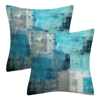 HKM-545043 Modern Minimalist Blue Gray Geometric Abstract Cushion Cover, 45x45cm Soft Velvet Pillow Case