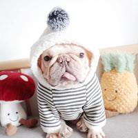 HKM-545235 Cozy Striped Knitted Hooded Sweater for Dogs in Gray Cotton