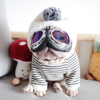 HKM-545235 Cozy Striped Knitted Hooded Sweater for Dogs in Gray Cotton