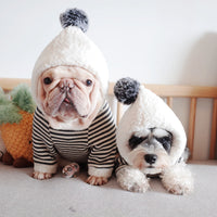 HKM-545235 Cozy Striped Knitted Hooded Sweater for Dogs in Gray Cotton
