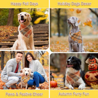 HKM-545363 Autumn Plaid Triangle Dog Bandana with Tassels for Thanksgiving and Everyday Wear