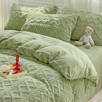 HKM-545491 Four-Piece Thickened Warm Milk Fiber Bed Set in Solid Colors for Various Bed Sizes