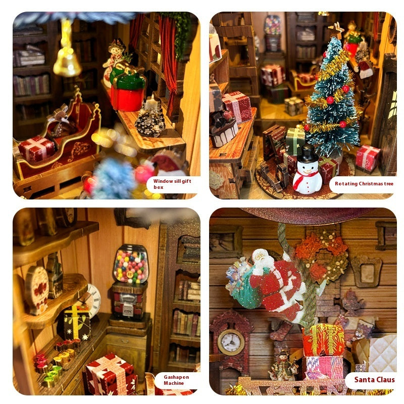 HKM-545619 DIY Wooden Book Stand Model for Christmas Gift - English & Chinese Versions