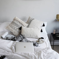 HKM-545619 Geometric Black and White Tufted Tassel Cushion Cover - 45x45 cm, Cotton and Polyester Fiber Blend