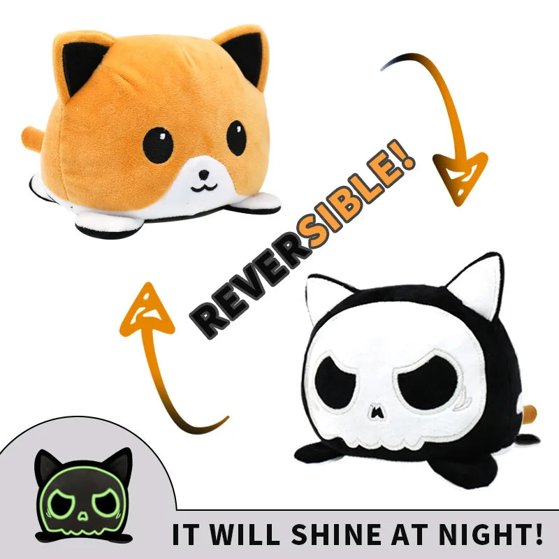 KTX-545747 Reversible Plush Cat Doll Toy, Double-Sided Stuffed Animal for All Ages, 11-30CM