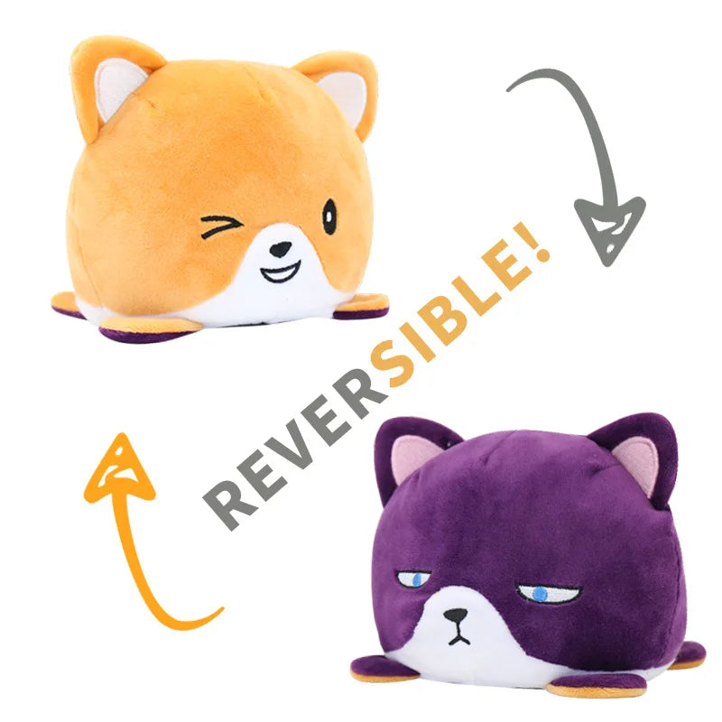 KTX-545747 Reversible Plush Cat Doll Toy, Double-Sided Stuffed Animal for All Ages, 11-30CM