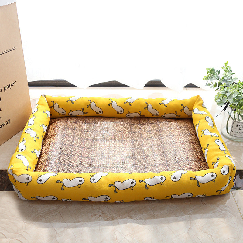 HKM-545939 Summer Rattan Cat Litter Mat - Multi-Color, Square Design with Non-Slip Bottom