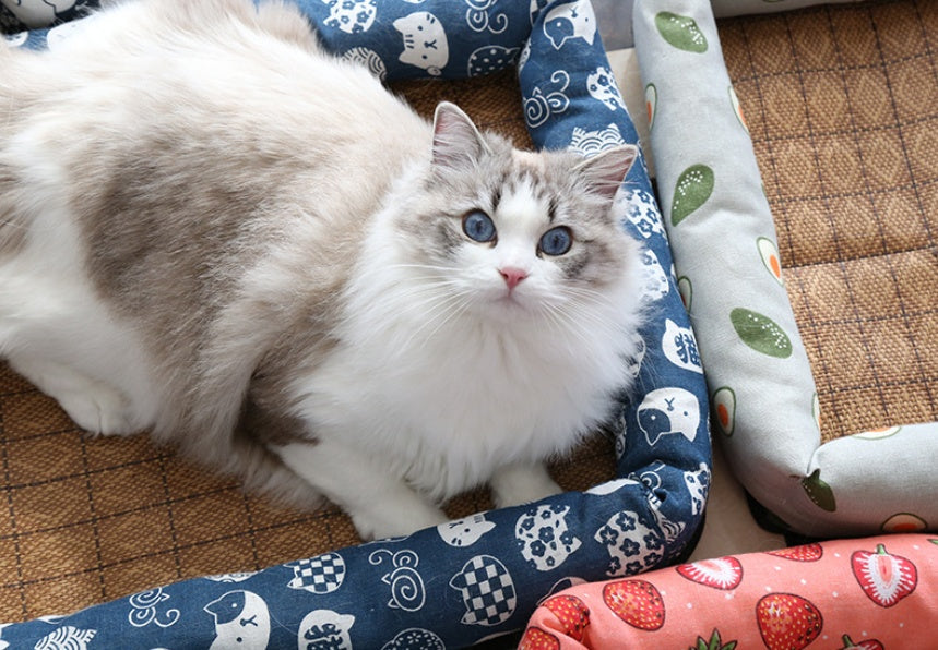 HKM-545939 Summer Rattan Cat Litter Mat - Multi-Color, Square Design with Non-Slip Bottom