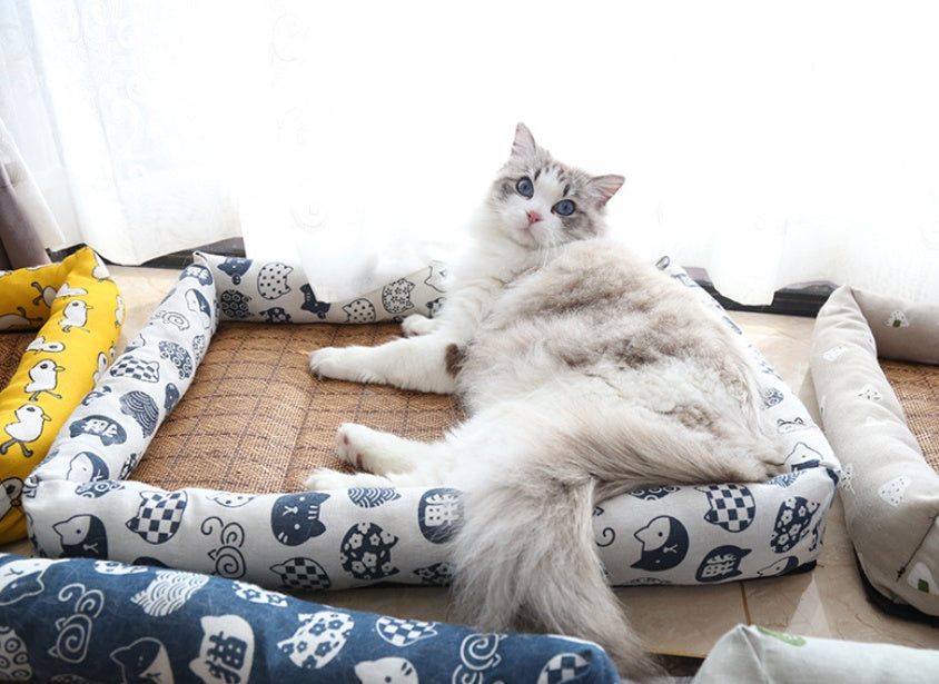 HKM-545939 Summer Rattan Cat Litter Mat - Multi-Color, Square Design with Non-Slip Bottom