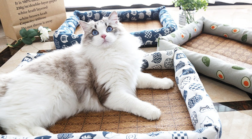 HKM-545939 Summer Rattan Cat Litter Mat - Multi-Color, Square Design with Non-Slip Bottom