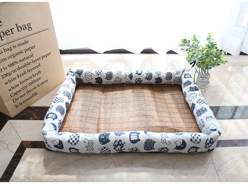 HKM-545939 Summer Rattan Cat Litter Mat - Multi-Color, Square Design with Non-Slip Bottom