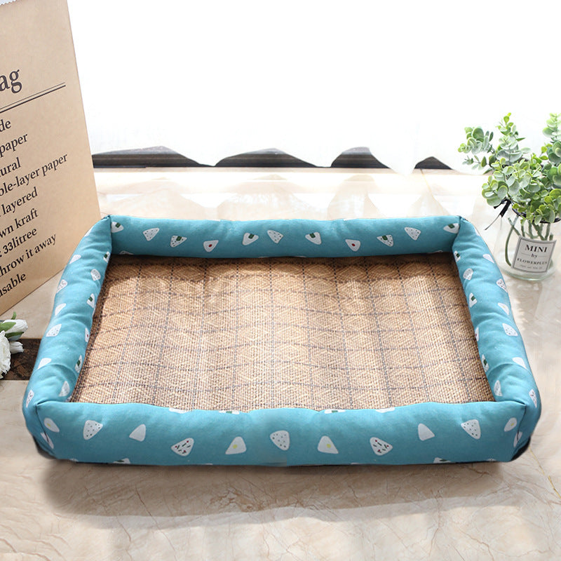 HKM-545939 Summer Rattan Cat Litter Mat - Multi-Color, Square Design with Non-Slip Bottom