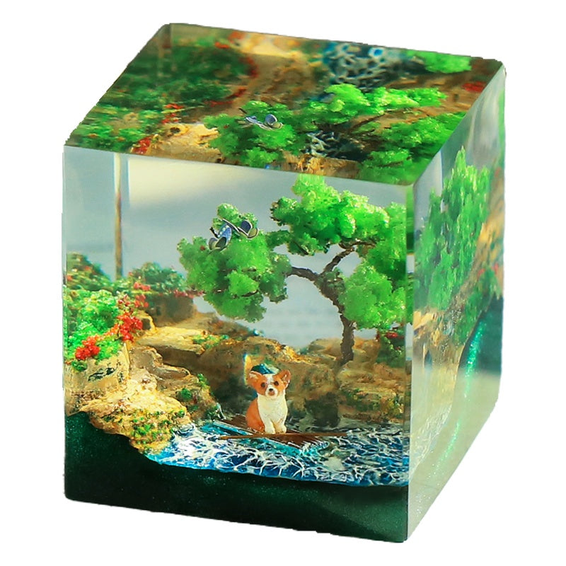 HKM-545939 Wandering Diary Decorative Piece with Handcrafted Dog Model and Dried Flowers