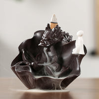 HKM-546579 Creative Indian Elephant God Backflow Incense Burner in Sandalwood for Home Décor