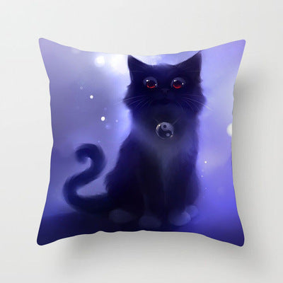 HKM-546771 Cartoon Cat Peach Skin Fabric Throw Pillowcase - 45x45cm Animal Design