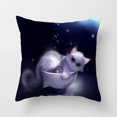 HKM-546771 Cartoon Cat Peach Skin Fabric Throw Pillowcase - 45x45cm Animal Design