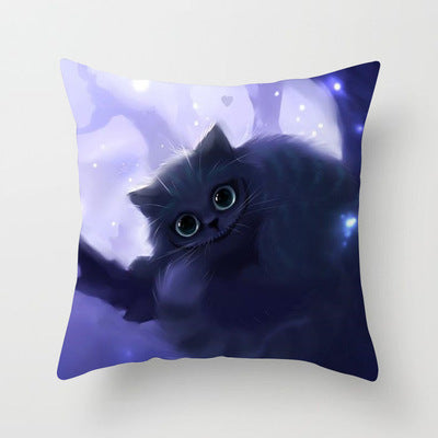 HKM-546771 Cartoon Cat Peach Skin Fabric Throw Pillowcase - 45x45cm Animal Design