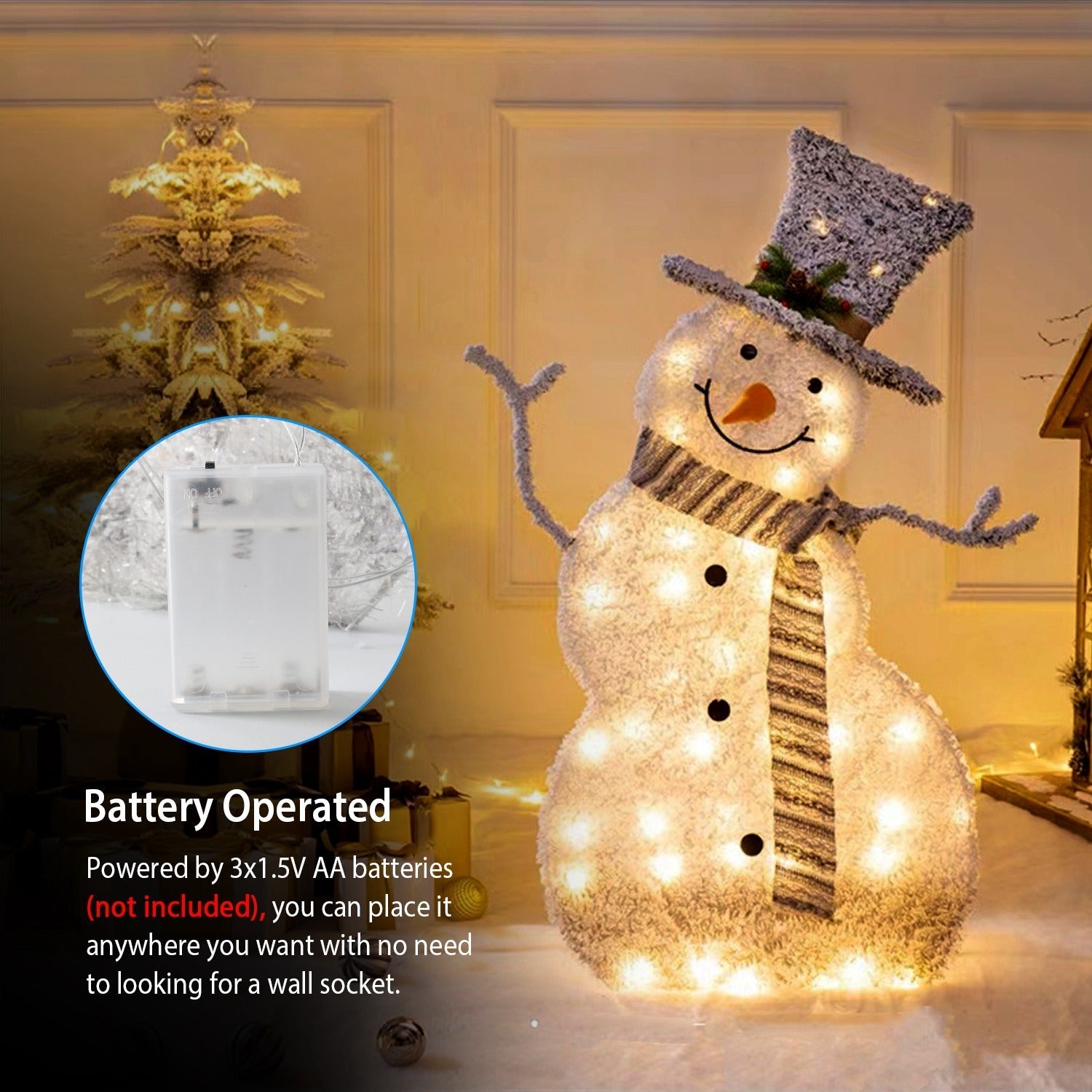 HKM-546771 Collapsible LED Christmas Snowman Decoration Light with Removable Scarf and Hands for Indoor and Outdoor Use