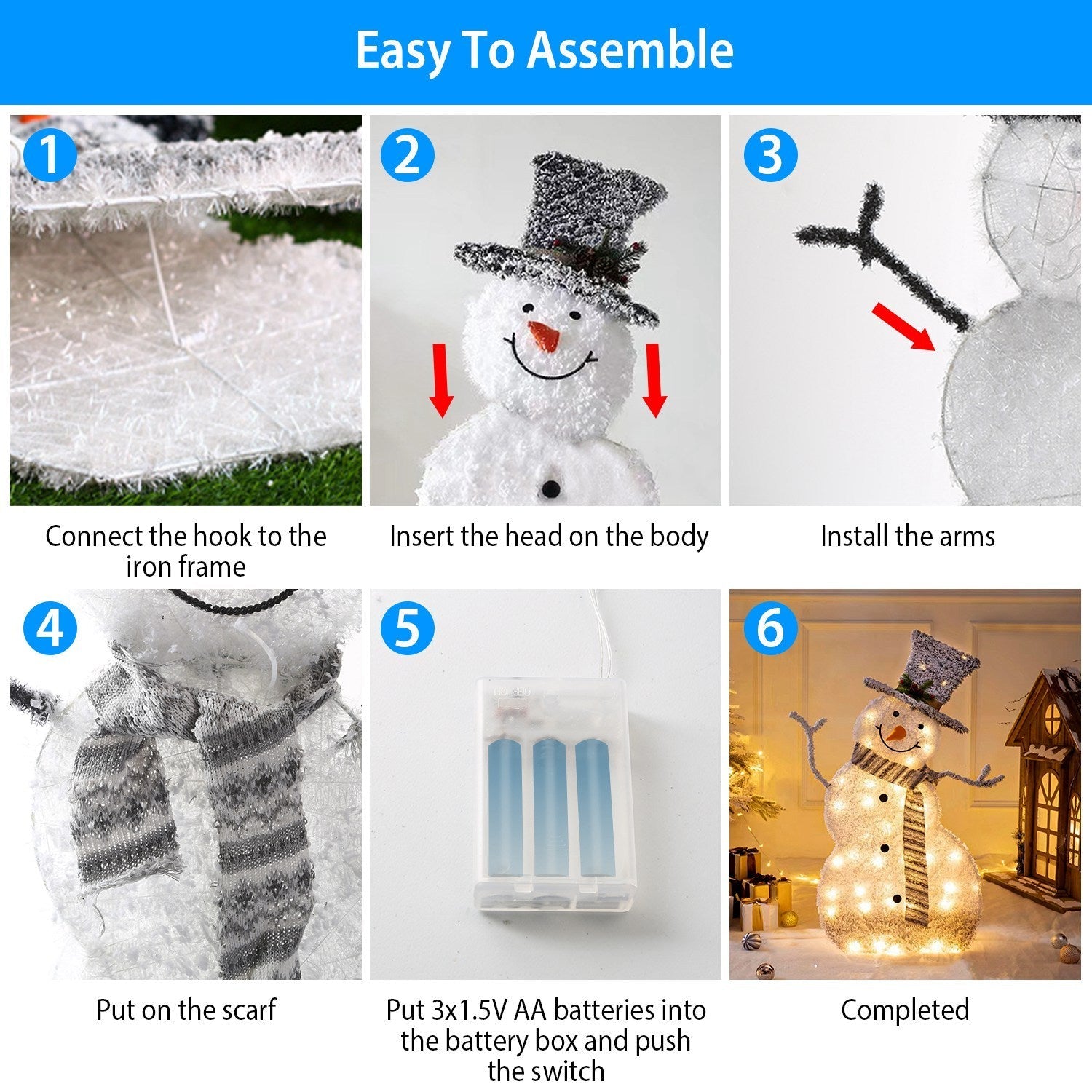 HKM-546771 Collapsible LED Christmas Snowman Decoration Light with Removable Scarf and Hands for Indoor and Outdoor Use