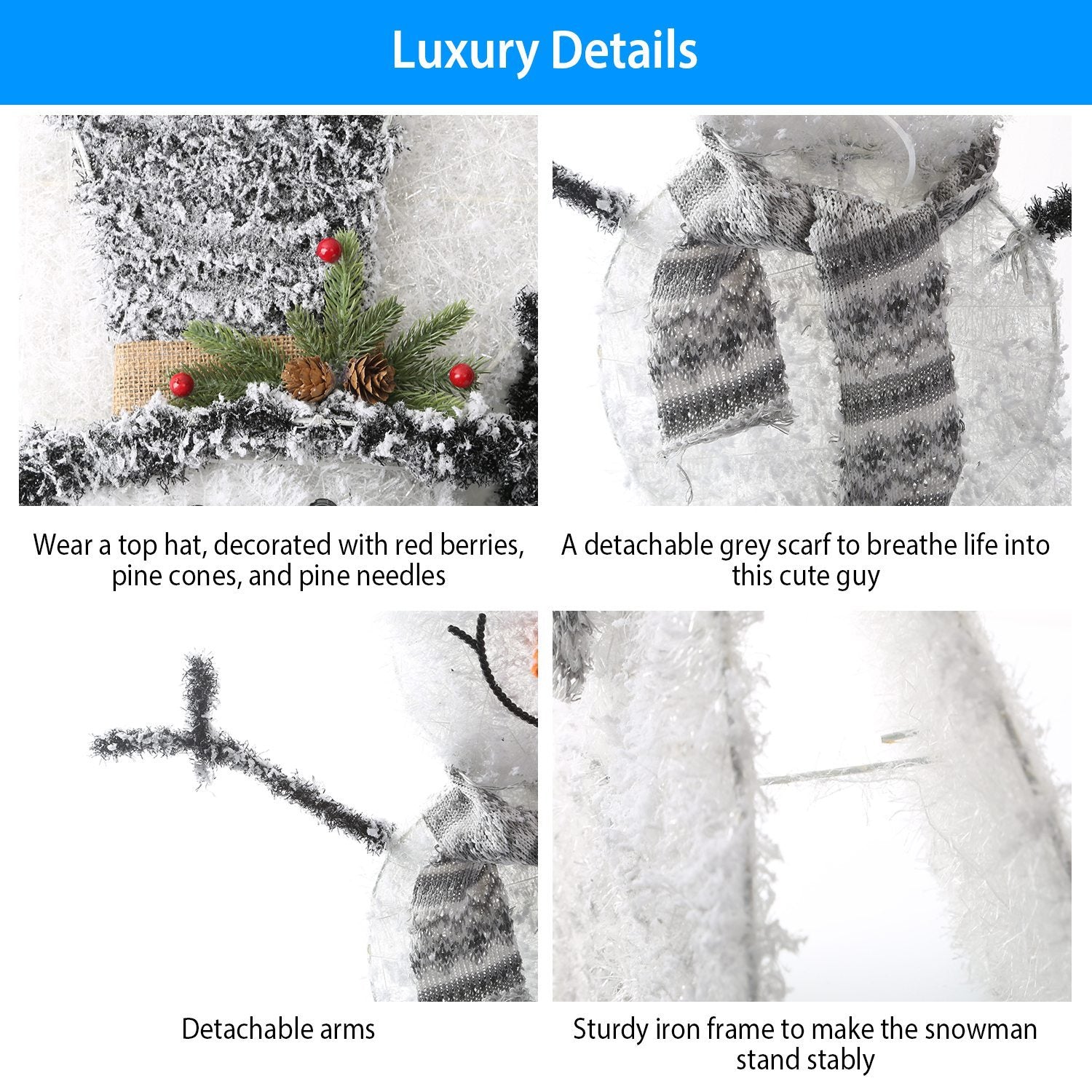HKM-546771 Collapsible LED Christmas Snowman Decoration Light with Removable Scarf and Hands for Indoor and Outdoor Use