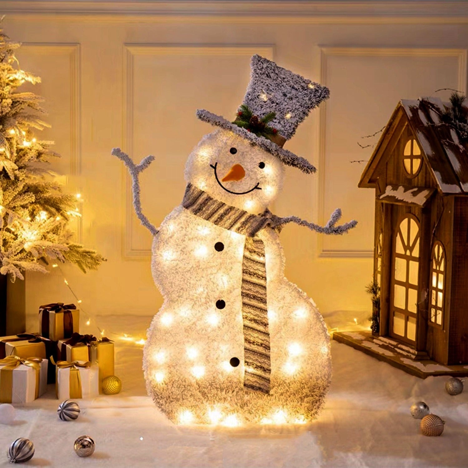 HKM-546771 Collapsible LED Christmas Snowman Decoration Light with Removable Scarf and Hands for Indoor and Outdoor Use