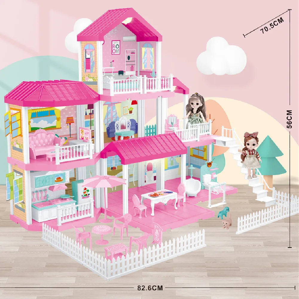 HKM-546899 3D DIY Miniature Dollhouse with 3 Floors and Furniture Model for Creative Kids Ages 6 and Up