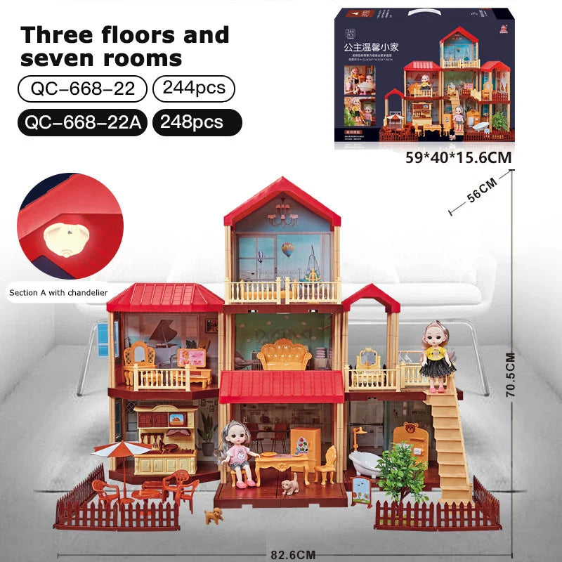 HKM-546899 3D DIY Miniature Dollhouse with 3 Floors and Furniture Model for Creative Kids Ages 6 and Up