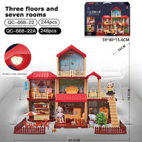 HKM-546899 3D DIY Miniature Dollhouse with 3 Floors and Furniture Model for Creative Kids Ages 6 and Up