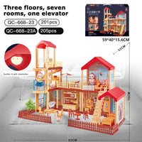 HKM-546899 3D DIY Miniature Dollhouse with 3 Floors and Furniture Model for Creative Kids Ages 6 and Up