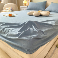 HKM-546963 Cream Style Washed Cotton Three-Piece Solid Bedspread Set in Multiple Sizes