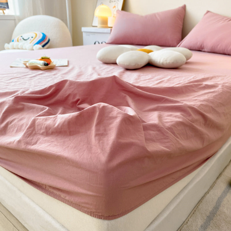 HKM-546963 Cream Style Washed Cotton Three-Piece Solid Bedspread Set in Multiple Sizes