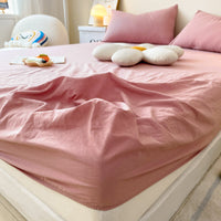 HKM-546963 Cream Style Washed Cotton Three-Piece Solid Bedspread Set in Multiple Sizes