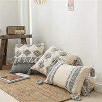 HKM-547027 Cotton Canvas Tassel Square Pillow Cover for Cozy Home Decor