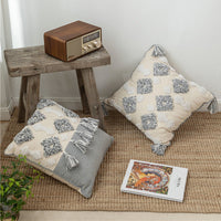 HKM-547027 Cotton Canvas Tassel Square Pillow Cover for Cozy Home Decor