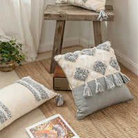 HKM-547027 Cotton Canvas Tassel Square Pillow Cover for Cozy Home Decor